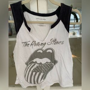 American Eagle Rolling Stones Cropped Black and White Logo Tank Size Small
